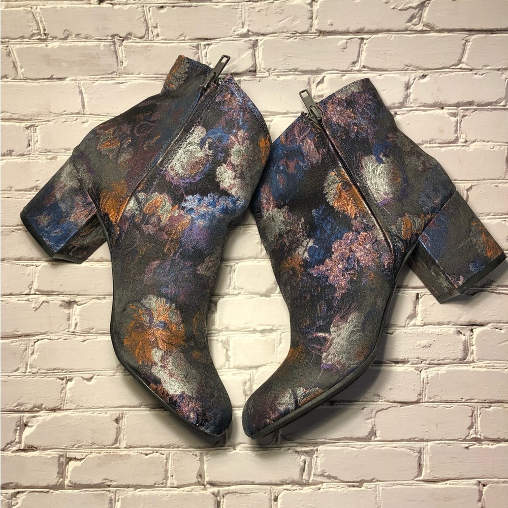 Shiny Floral Brocade Booties - Picture 1 of 6
